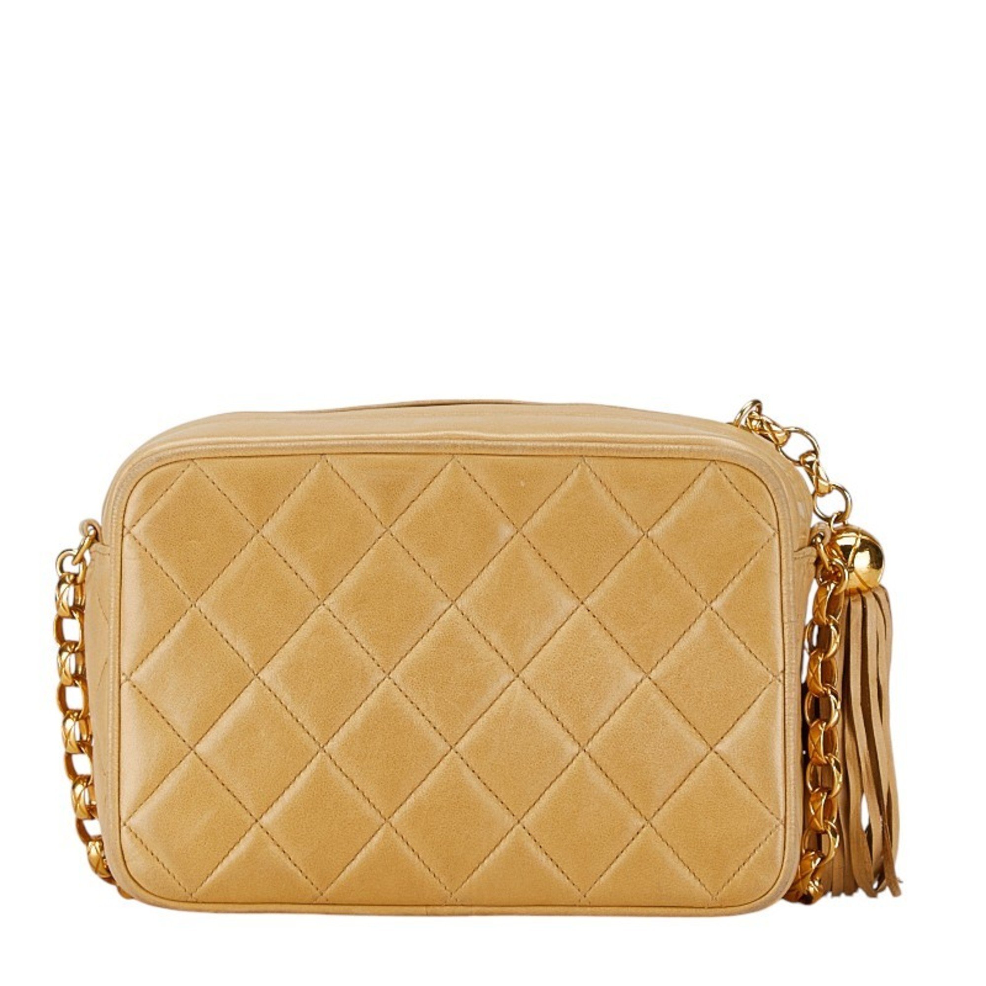 Chanel Matelasse Chain Shoulder Bag Beige Lambskin Women's CHANEL