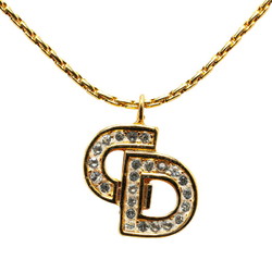 Christian Dior Dior CD Rhinestone Necklace Gold Plated Women's