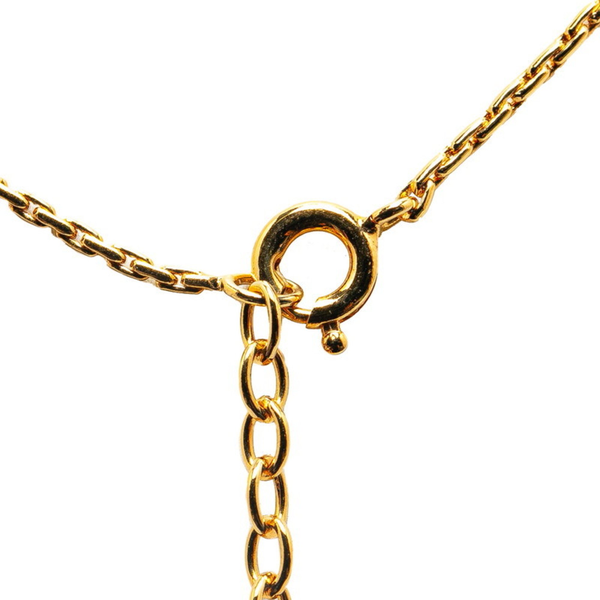 Christian Dior Dior CD Rhinestone Necklace Gold Plated Women's