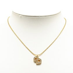 Christian Dior Dior CD Rhinestone Necklace Gold Plated Women's