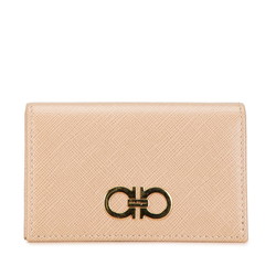 Salvatore Ferragamo Gancini Card Case Business Holder Pink Beige Leather Women's