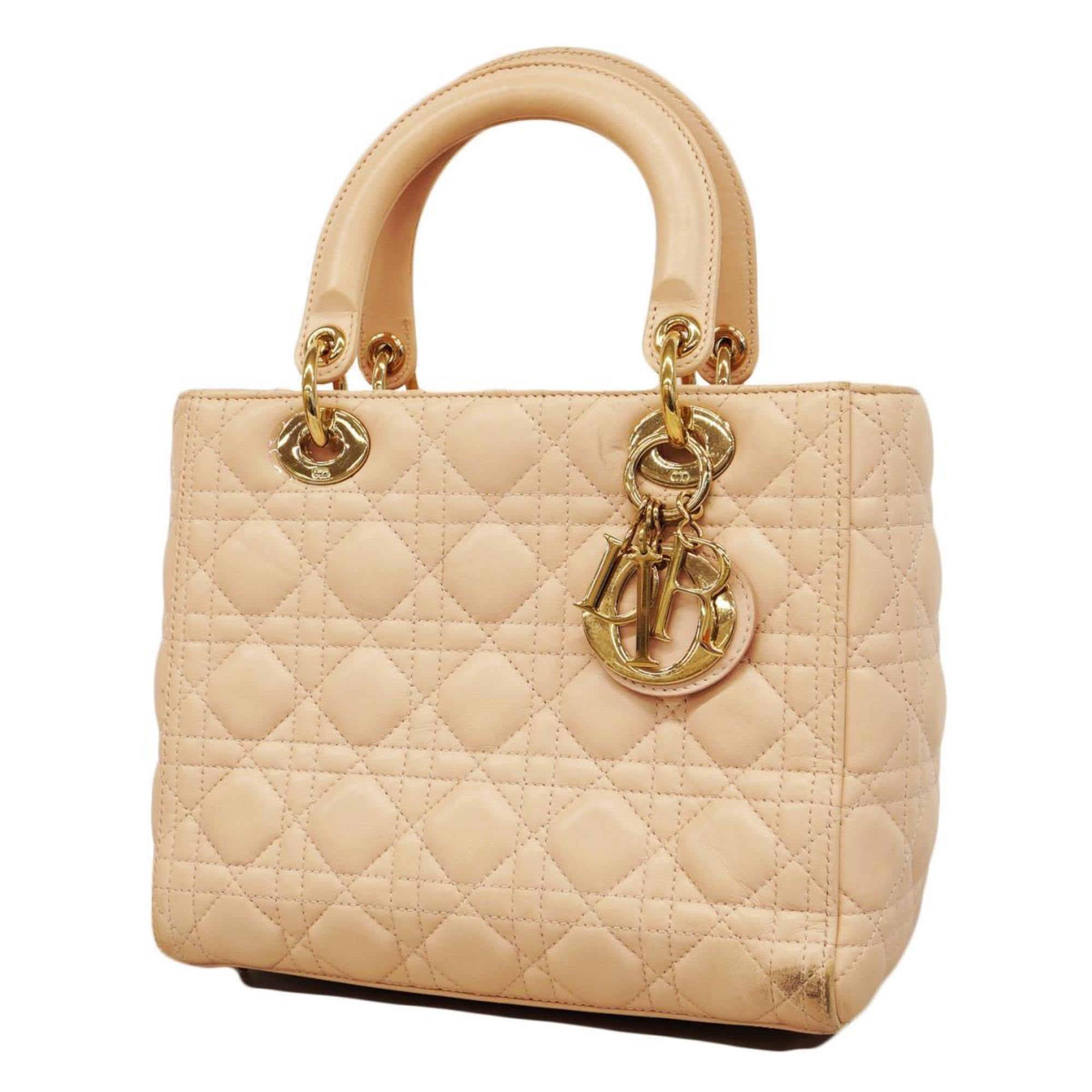 Christian Dior Handbag Cannage Lady Leather Pink Champagne Women's