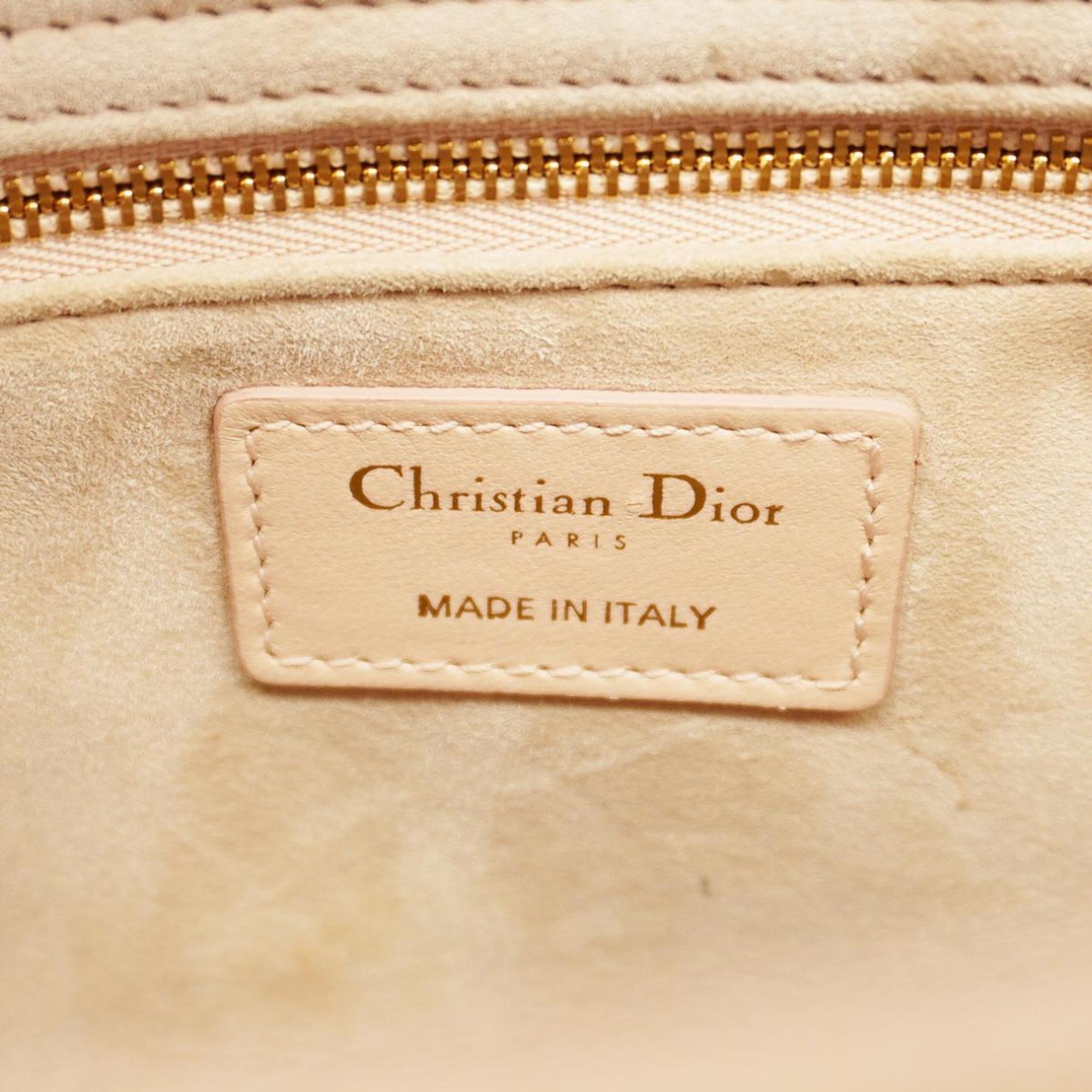 Christian Dior Handbag Cannage Lady Leather Pink Champagne Women's