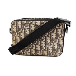 Christian Dior Shoulder Bag Trotter Canvas Black Beige Women's