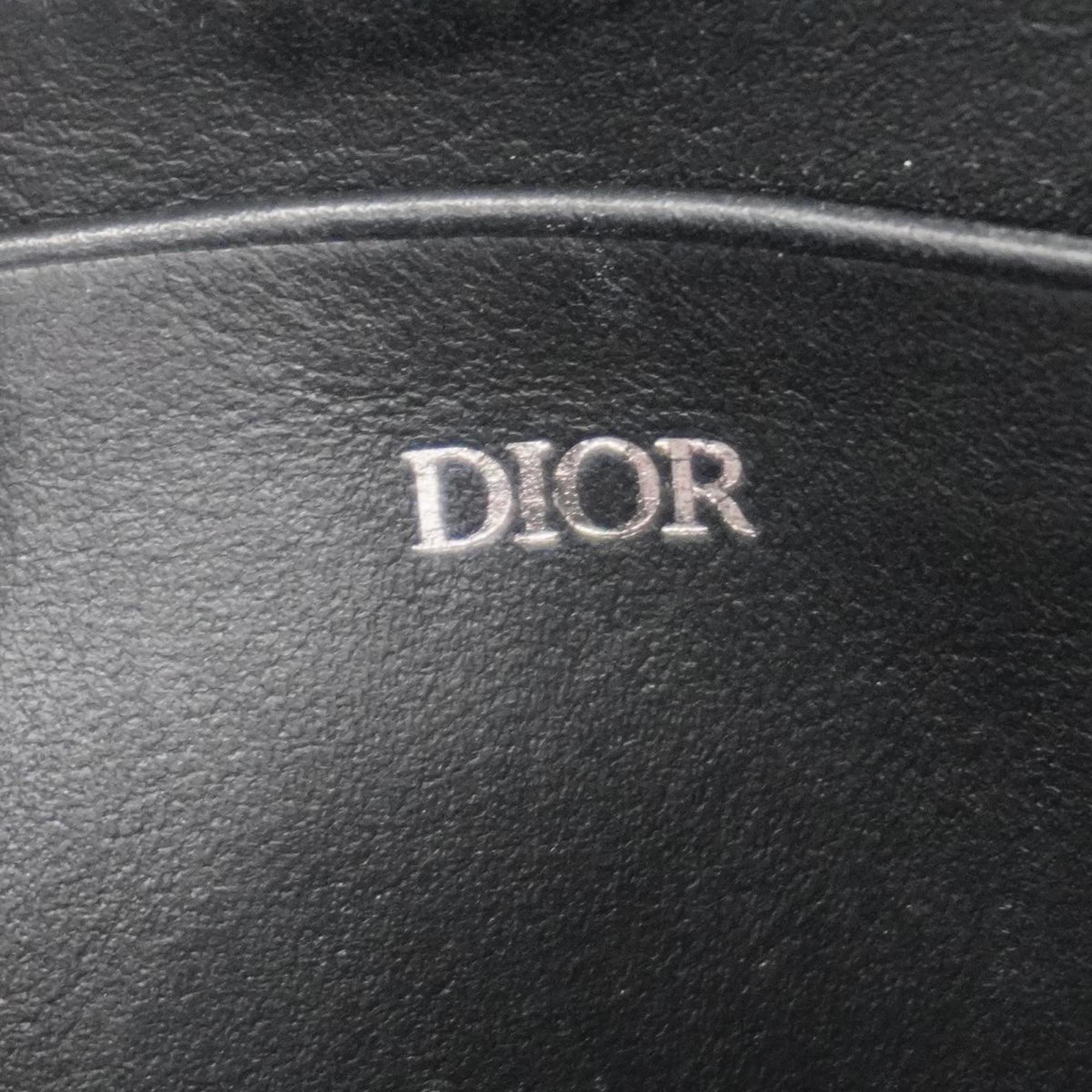 Christian Dior Shoulder Bag Trotter Canvas Black Beige Women's