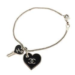 Chanel bracelet Coco mark heart motif key metal silver black 07P ladies