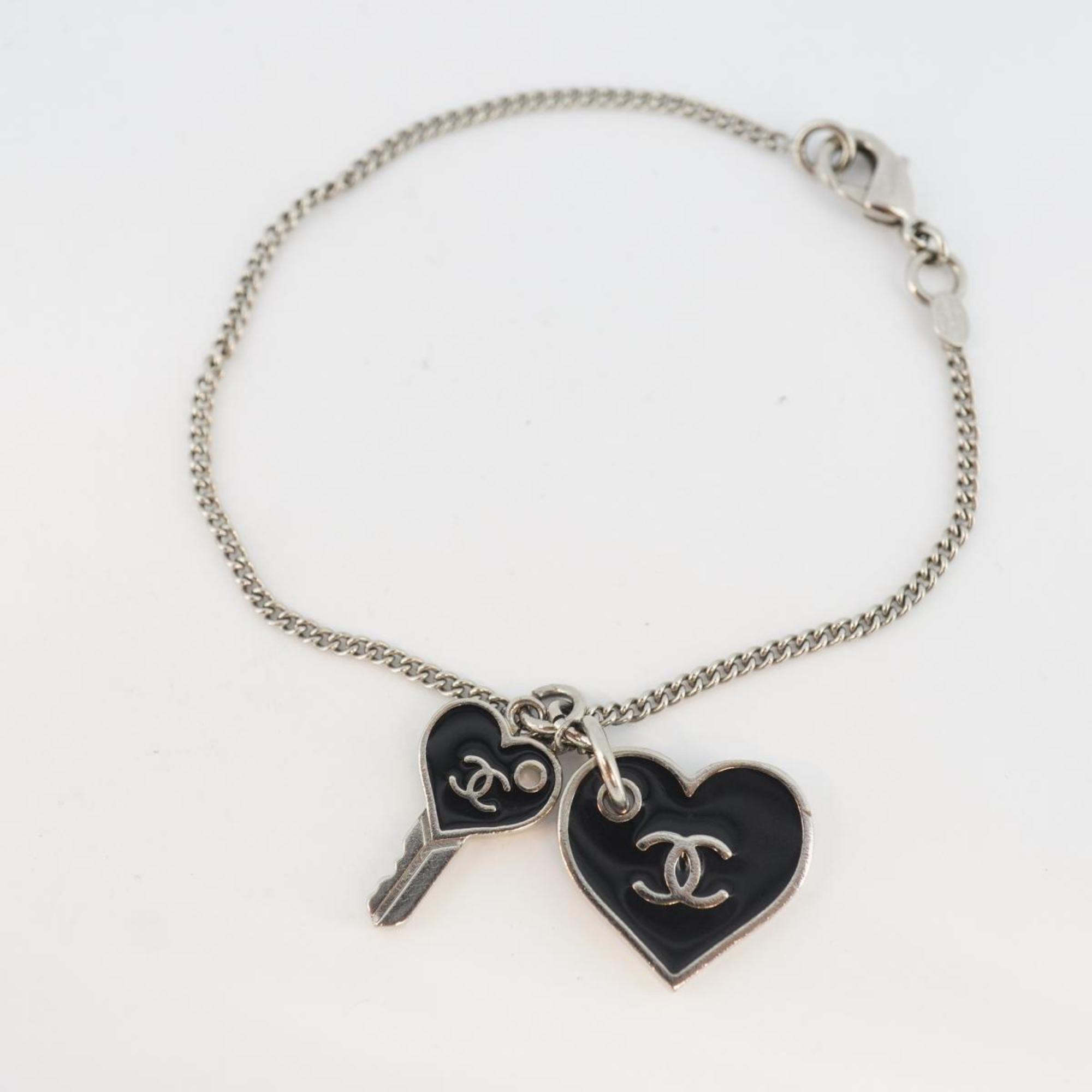 Chanel bracelet Coco mark heart motif key metal silver black 07P ladies