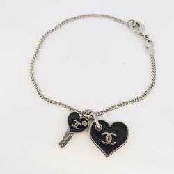 Chanel bracelet Coco mark heart motif key metal silver black 07P ladies