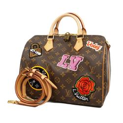 Louis Vuitton Handbag Monogram Speedy Bandouliere 30 Patches M43989 Brown Women's