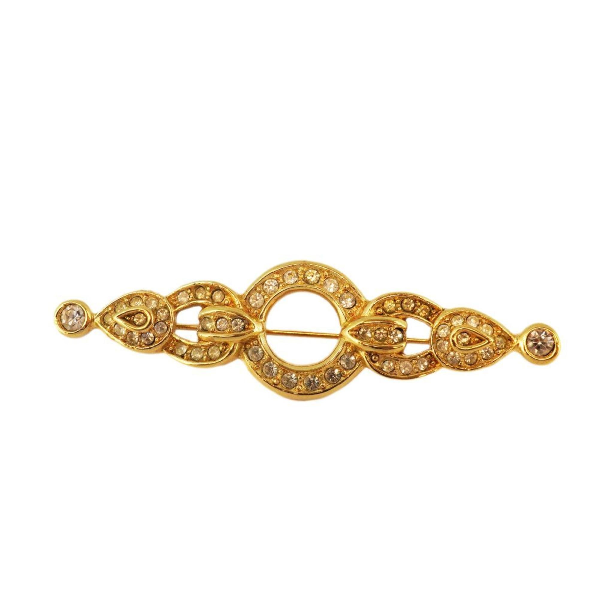 Christian Dior Brooch Rhinestone GP Plated Gold Women's