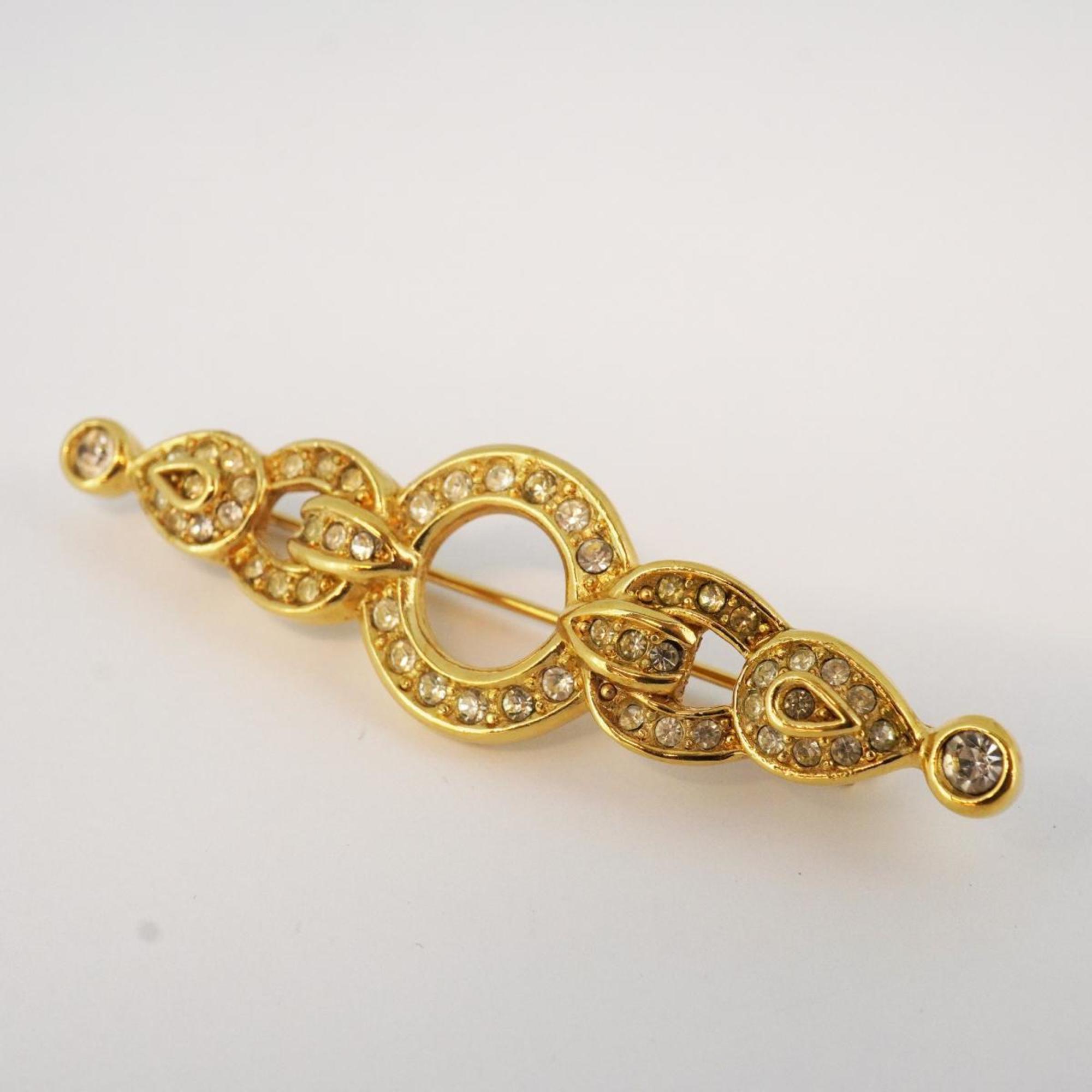 Christian Dior Brooch Rhinestone GP Plated Gold Women's