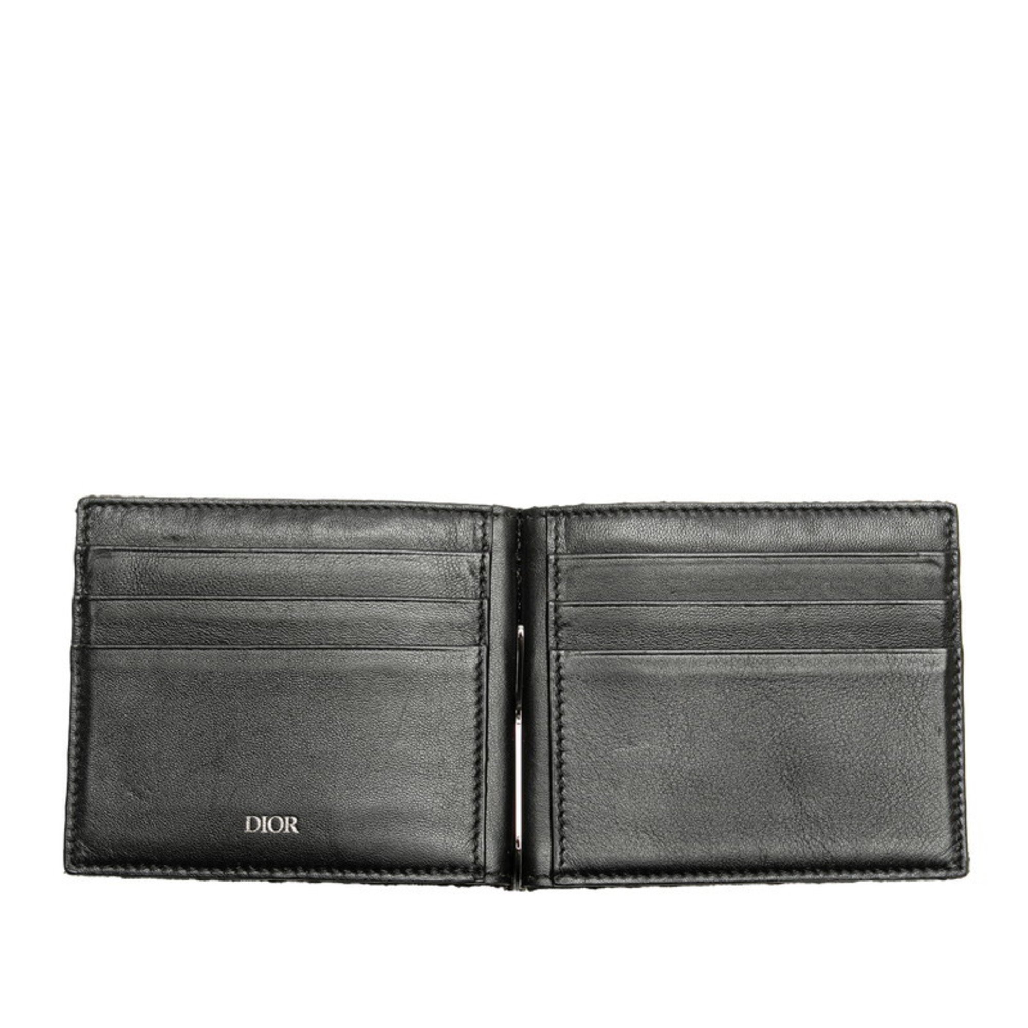 Christian Dior Dior Trotter Bi-fold Wallet Black Canvas Women's