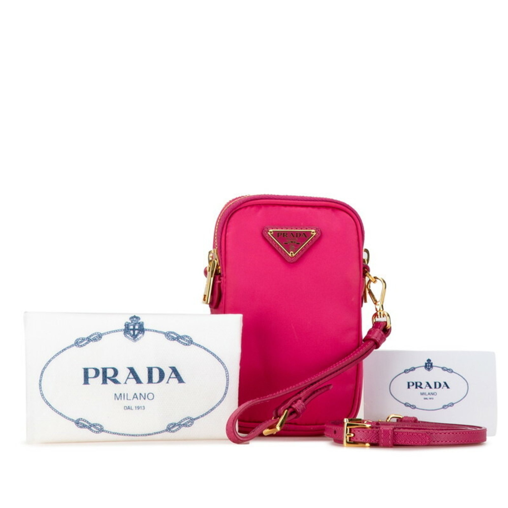 Prada Triangle Plate Shoulder Bag 1N1860 Pink Nylon Leather Women's PRADA