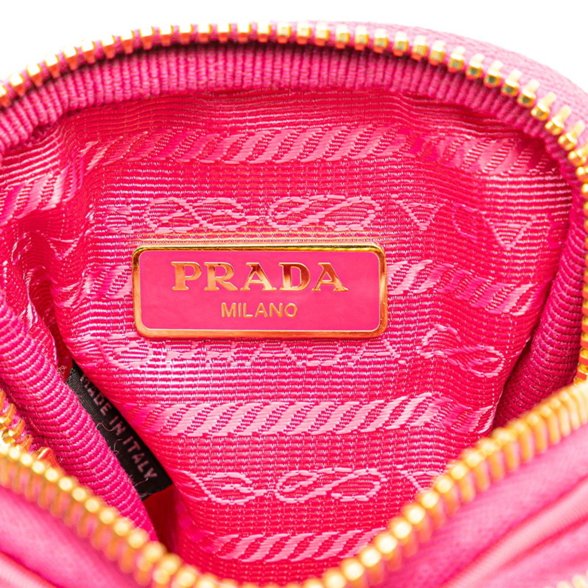 Prada Triangle Plate Shoulder Bag 1N1860 Pink Nylon Leather Women's PRADA