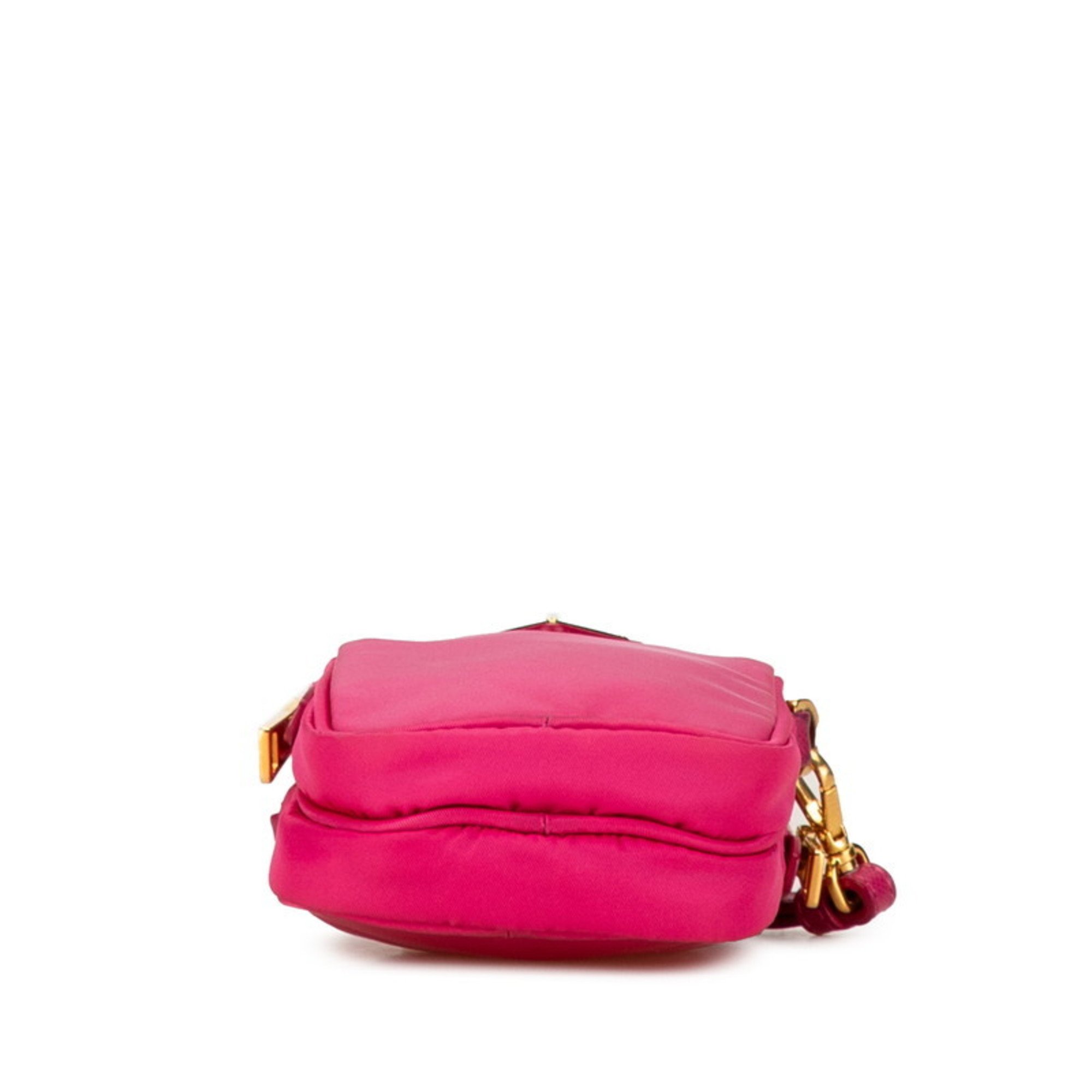 Prada Triangle Plate Shoulder Bag 1N1860 Pink Nylon Leather Women's PRADA