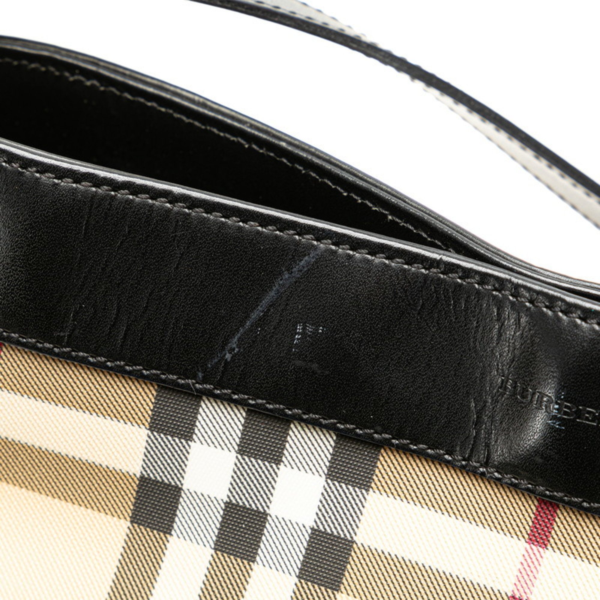 Burberry Nova Check Handbag Bag Beige Black PVC Leather Women's BURBERRY