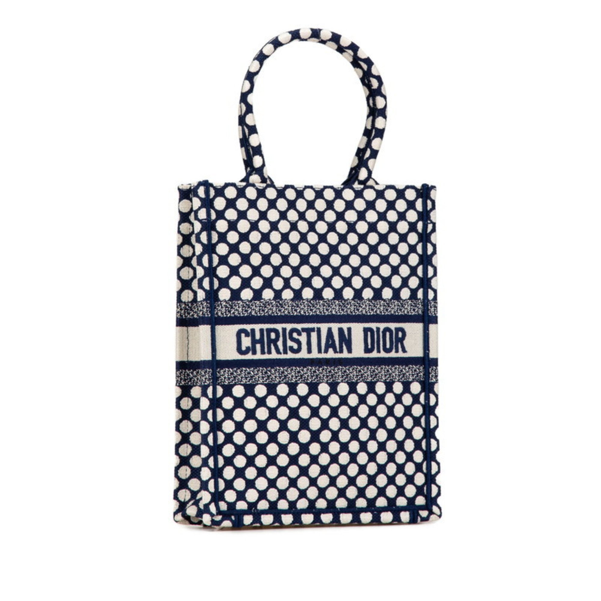 Christian Dior Dior Limited Edition Capsule Collection Blue Dot Handbag Tote Bag 50-MA-0270 Navy White Jacquard Women's