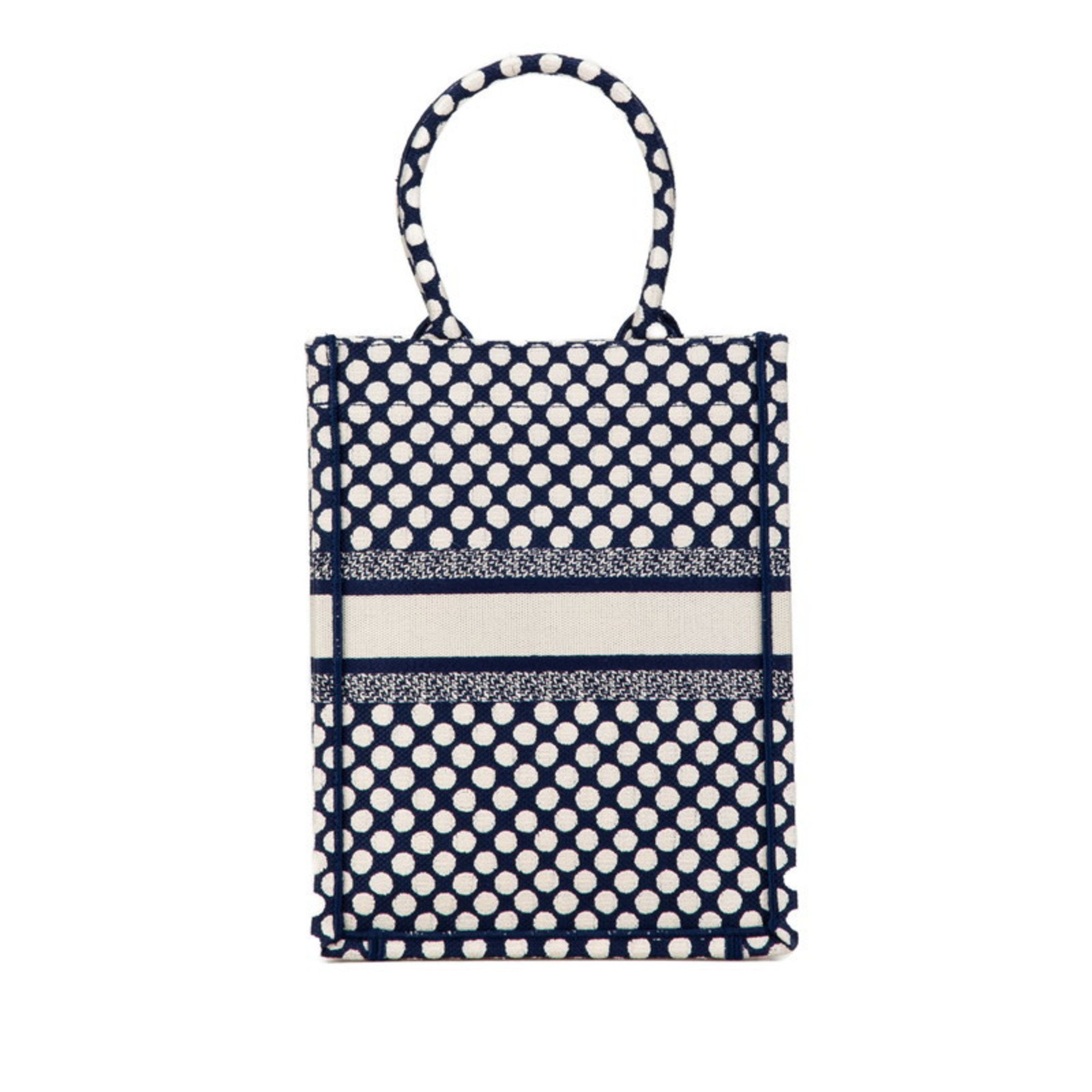 Christian Dior Dior Limited Edition Capsule Collection Blue Dot Handbag Tote Bag 50-MA-0270 Navy White Jacquard Women's