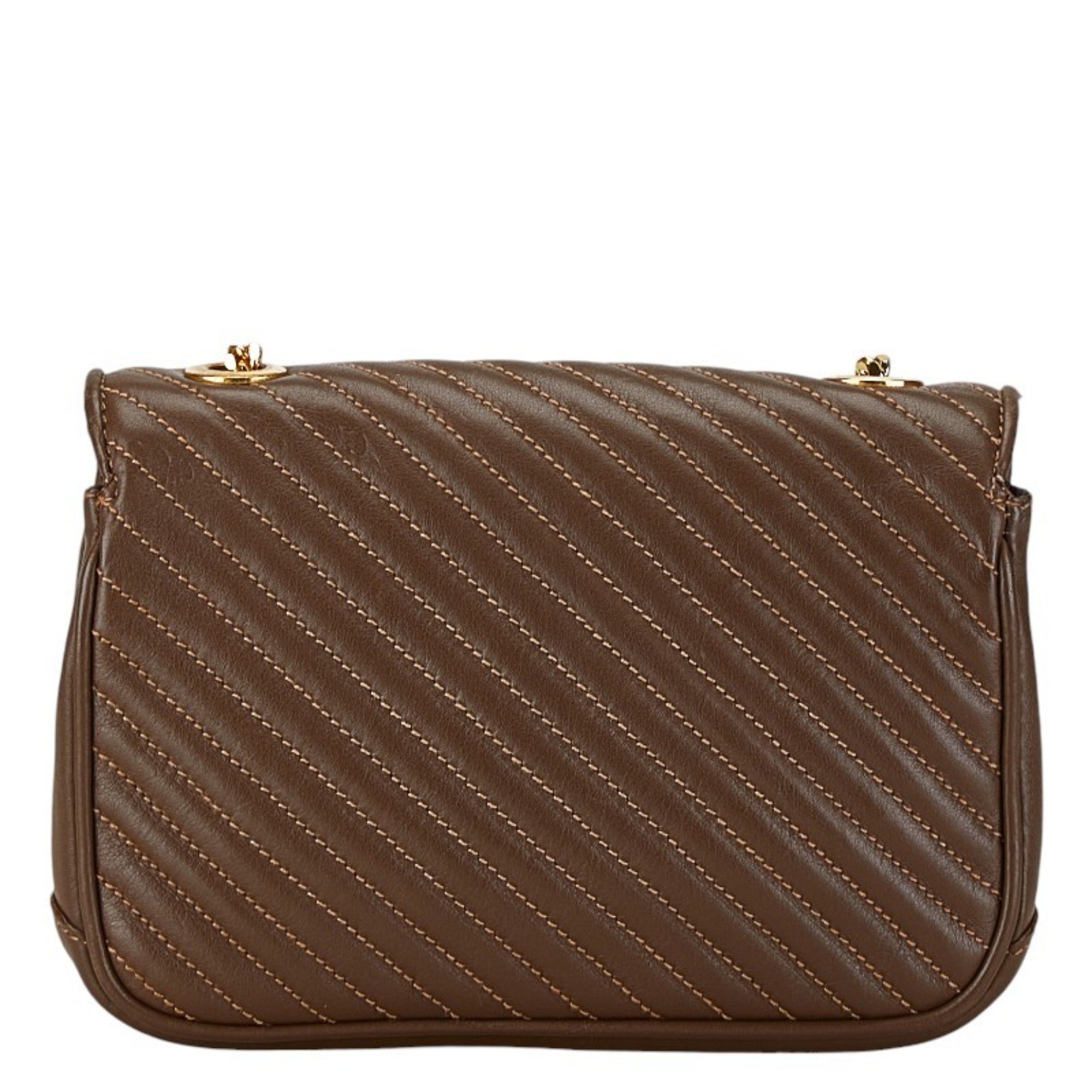 Celine quilted chain shoulder bag brown leather women's CELINE