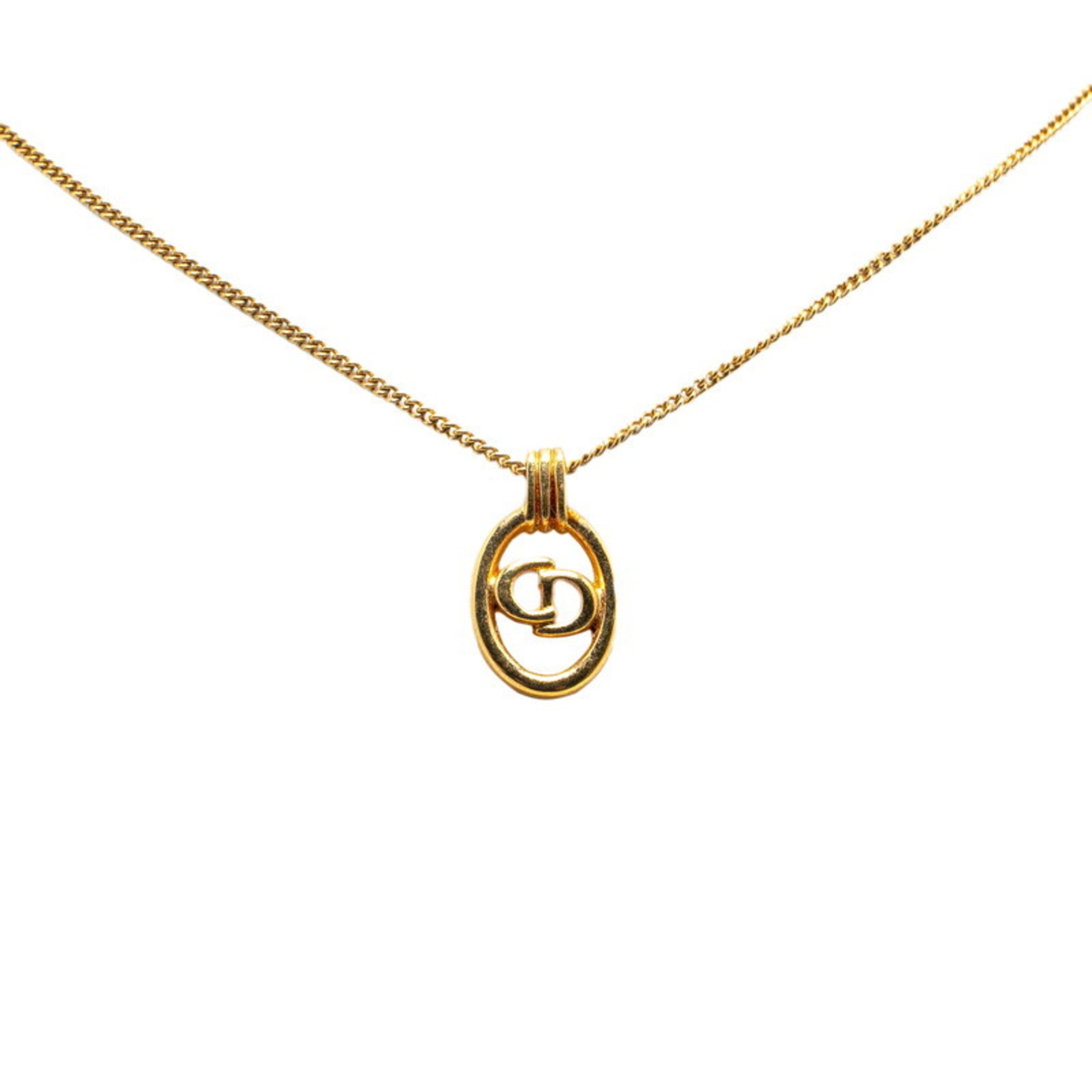 Christian Dior Dior Round CD Necklace Gold Plated Women's