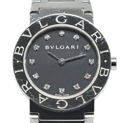 BVLGARI 12P Diamond Watch BB26SS Quartz Black Dial Stainless Steel Women's