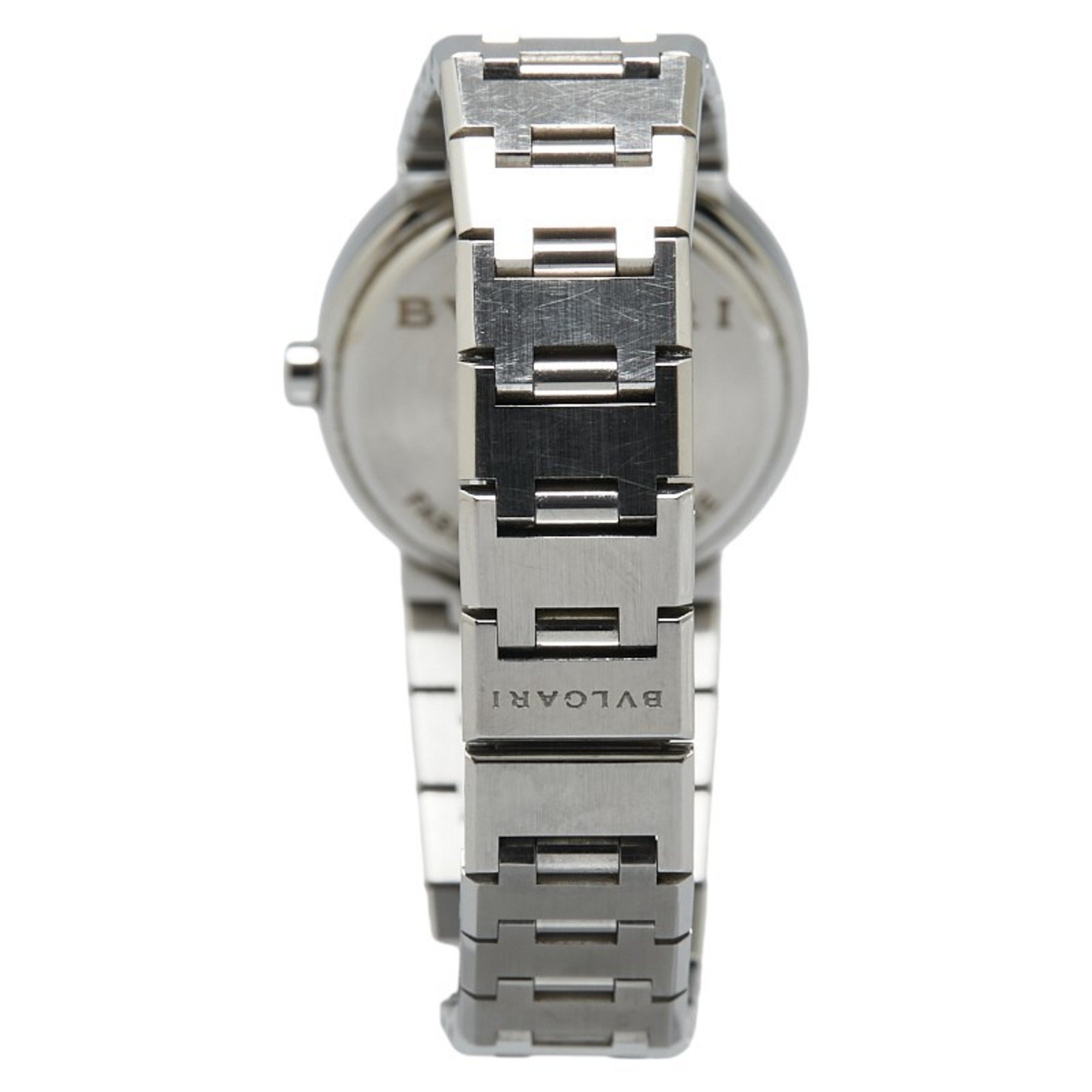 BVLGARI 12P Diamond Watch BB26SS Quartz Black Dial Stainless Steel Women's