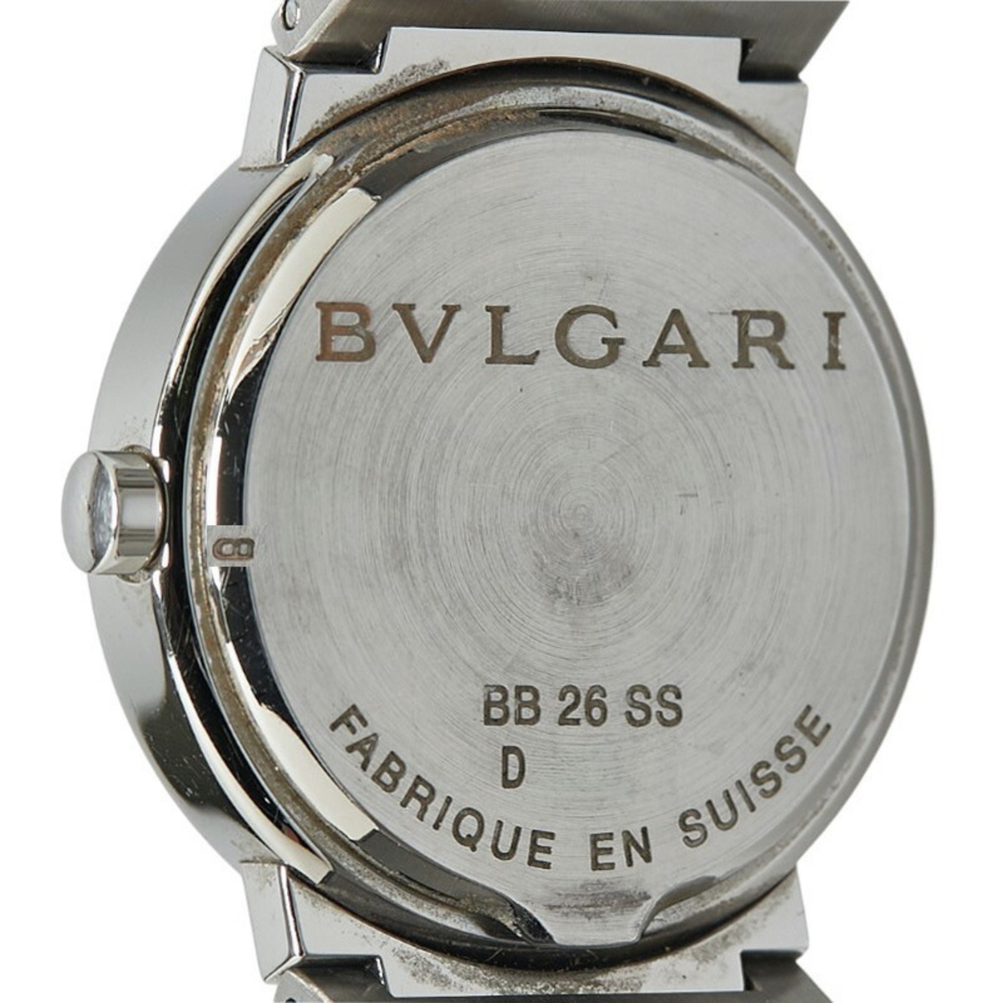 BVLGARI 12P Diamond Watch BB26SS Quartz Black Dial Stainless Steel Women's