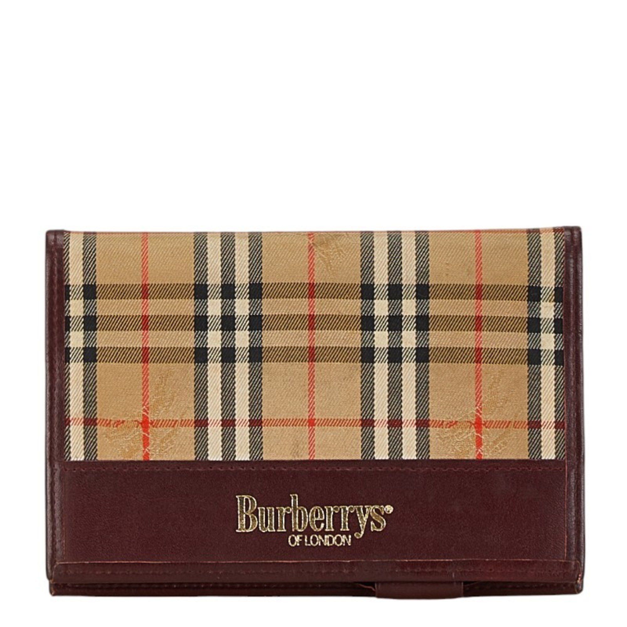 Burberry Nova Check Shadow Horse Notebook Beige Brown Wine Red Canvas Leather Women's BURBERRY