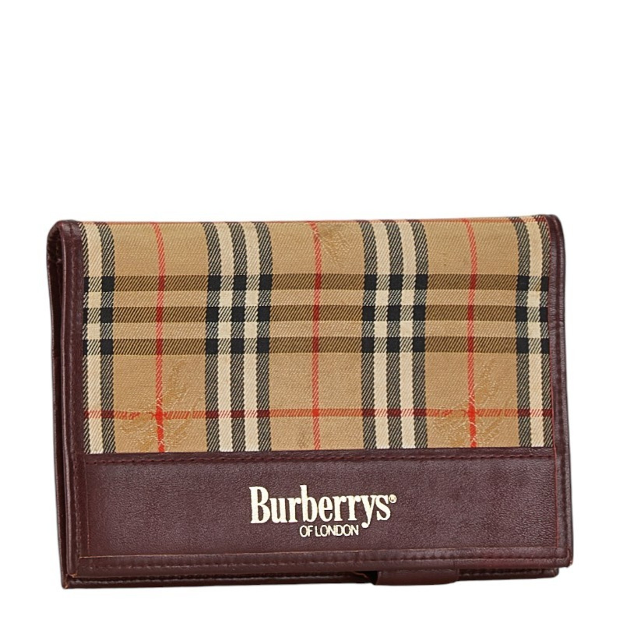 Burberry Nova Check Shadow Horse Notebook Beige Brown Wine Red Canvas Leather Women's BURBERRY