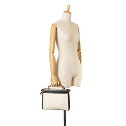 FENDI ZUCCA PEEKABOO SELLERIA HANDBAG 7V22 IVORY BLACK CANVAS LEATHER WOMEN'S