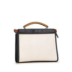 FENDI ZUCCA PEEKABOO SELLERIA HANDBAG 7V22 IVORY BLACK CANVAS LEATHER WOMEN'S