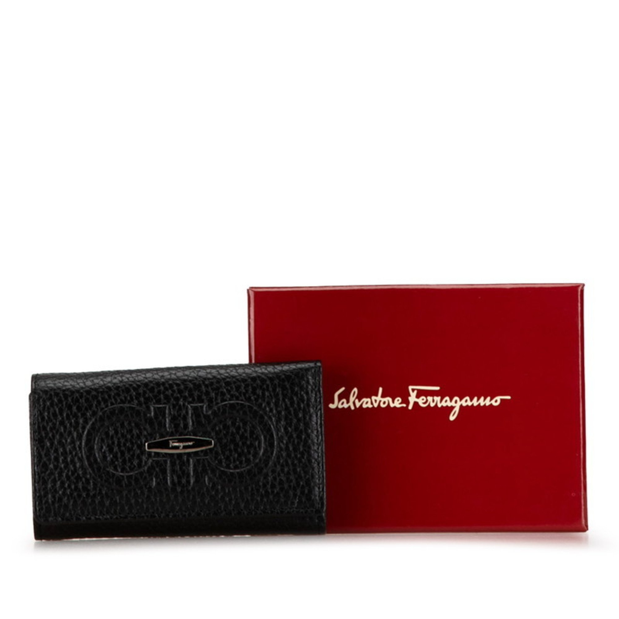 Salvatore Ferragamo Gancini Key Case Black Leather Women's