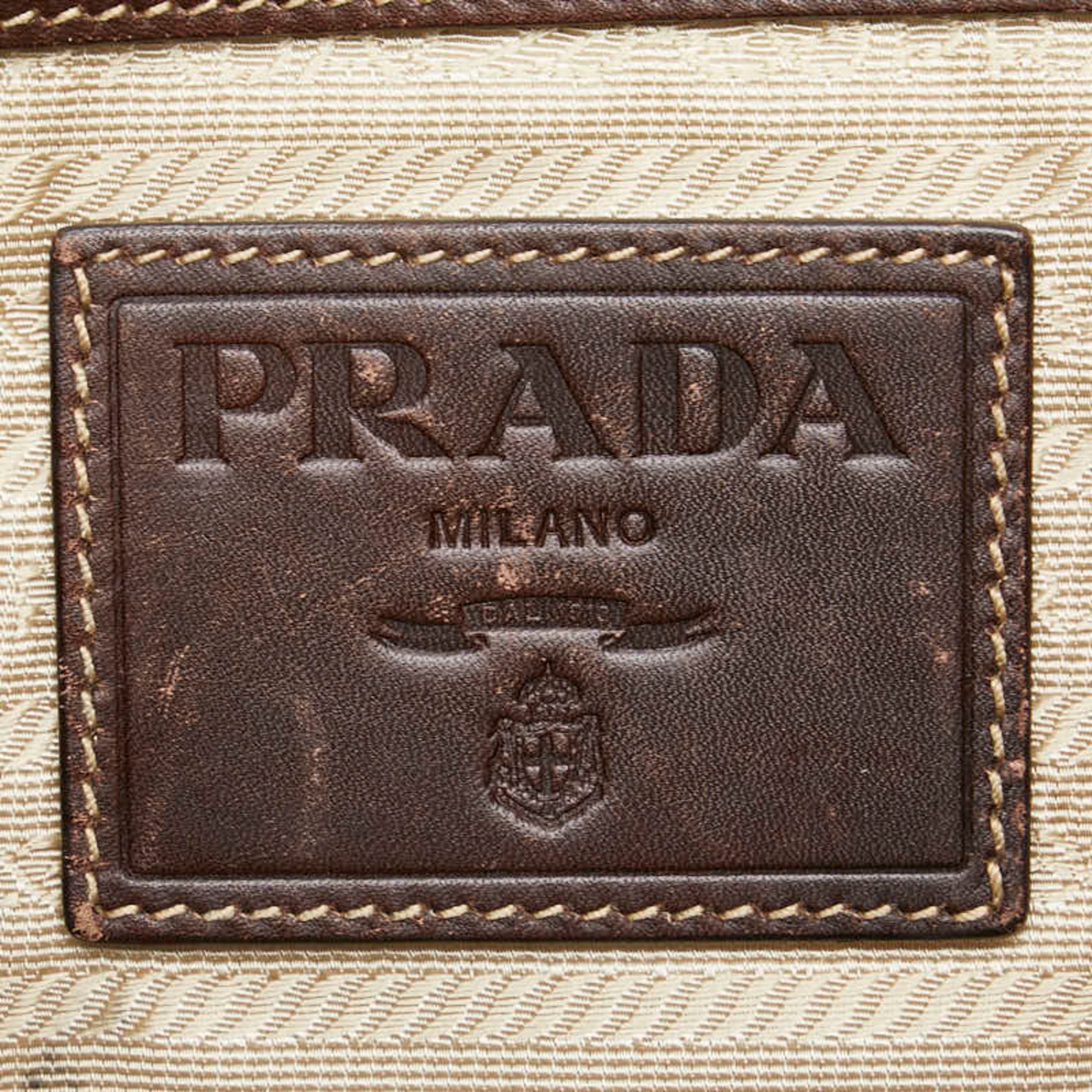 Prada Jacquard Tote Bag Shoulder Brown Canvas Leather Women's PRADA