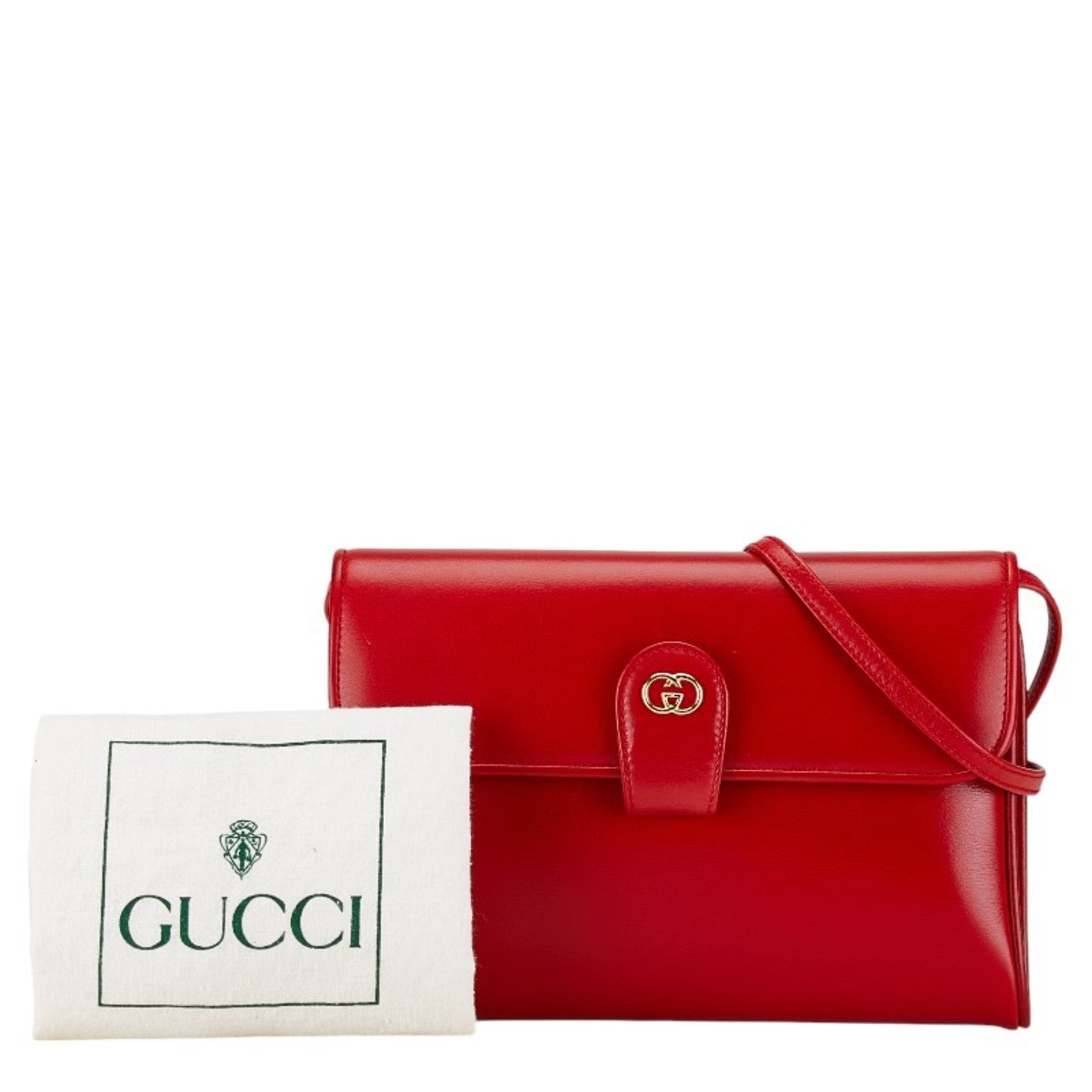 GUCCI Old Gucci Shoulder Bag 004 056 0002 Red Leather Women's