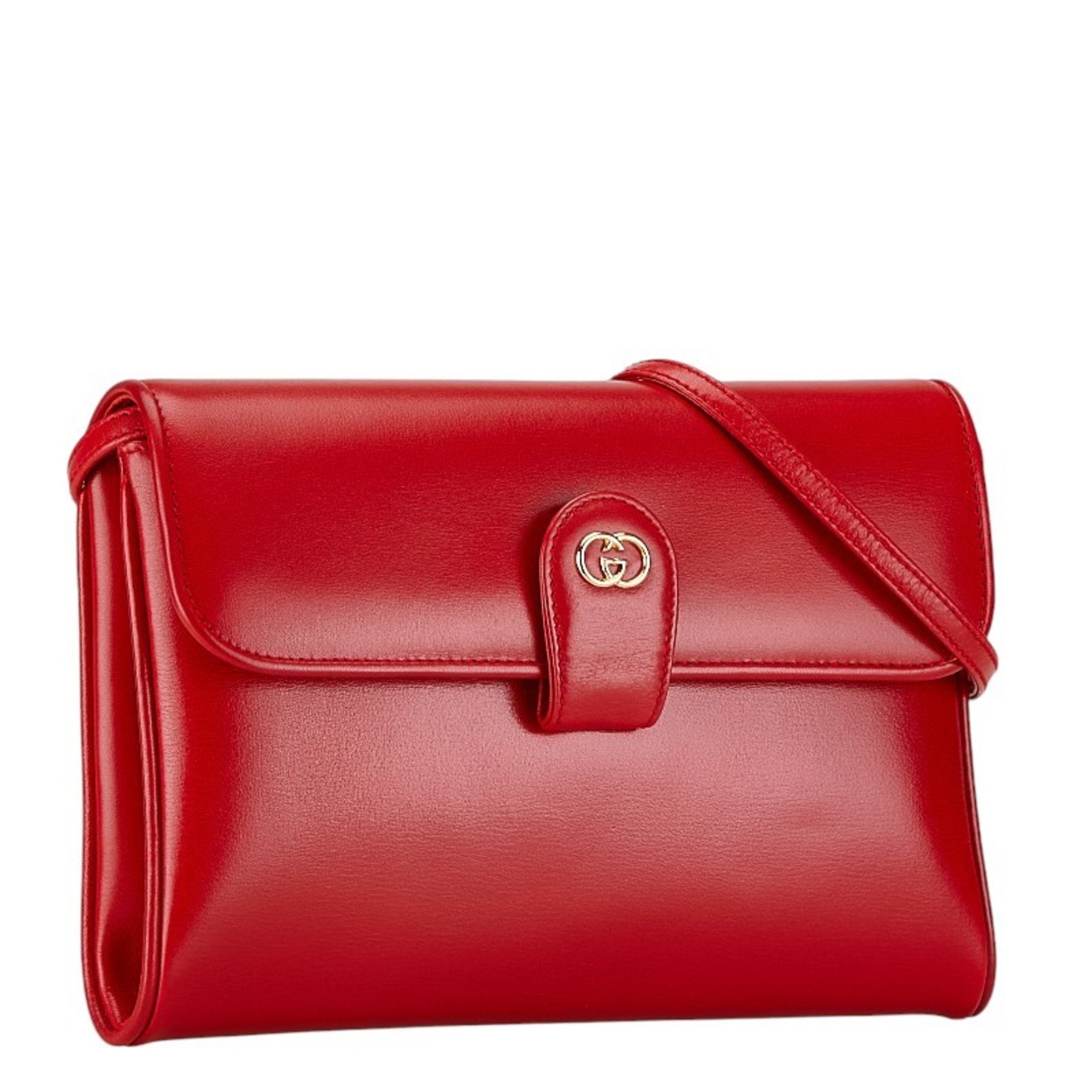 GUCCI Old Gucci Shoulder Bag 004 056 0002 Red Leather Women's