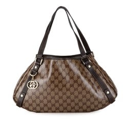 Gucci GG Crystal Handbag Tote Bag 130736 Beige Brown PVC Leather Women's GUCCI