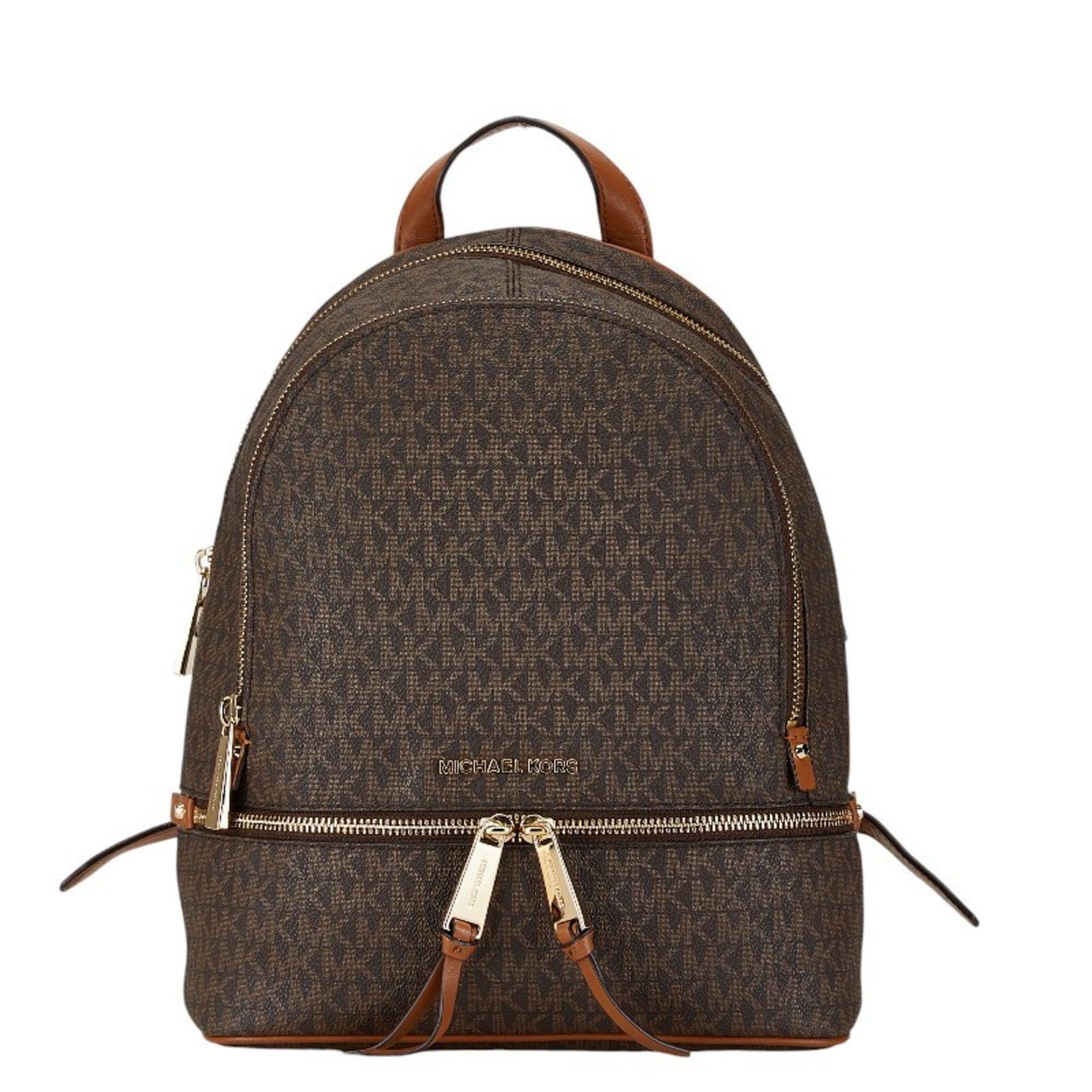 Michael Kors MK Monogram Backpack Brown PVC Leather Women's