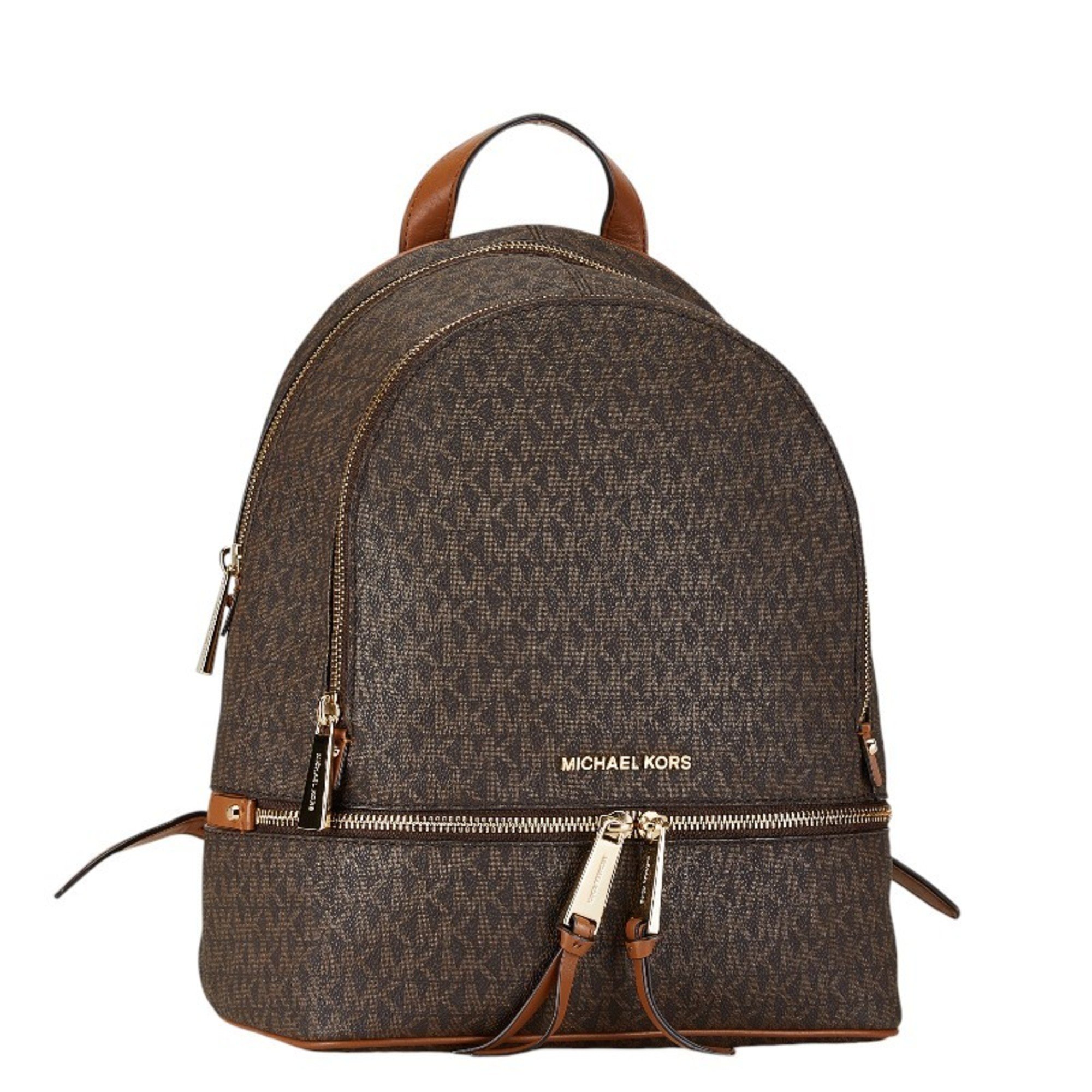 Michael Kors MK Monogram Backpack Brown PVC Leather Women's