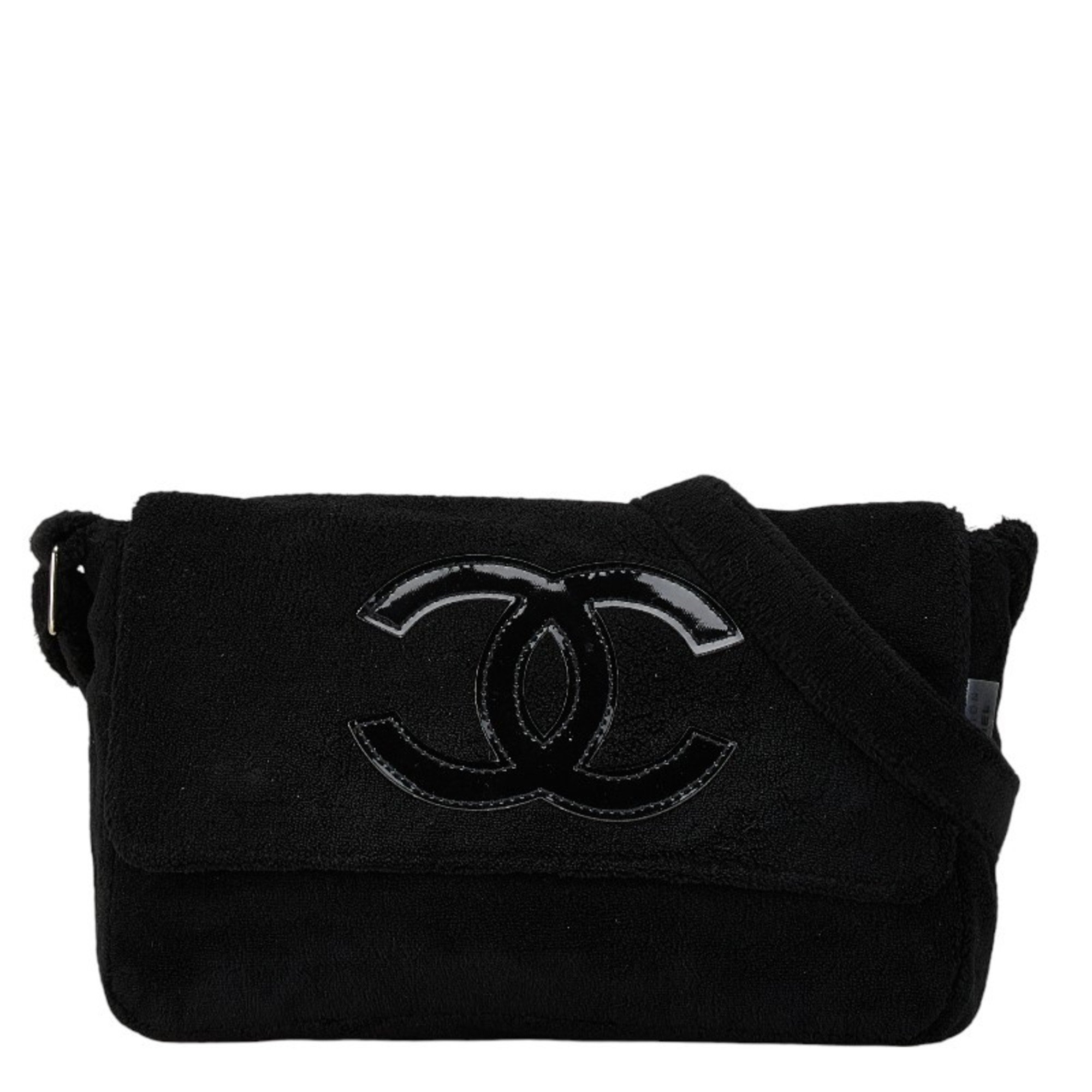 CHANEL Coco Mark Shoulder Bag Black Fur Women's