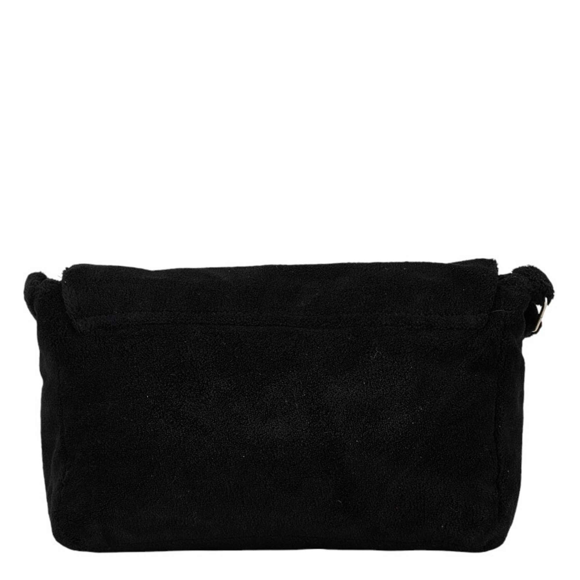 CHANEL Coco Mark Shoulder Bag Black Fur Women's