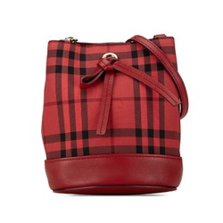 Burberry Nova Check Shadow Horse Ribbon Chain Shoulder Bag Red Canvas Leather Women's BURBERRY