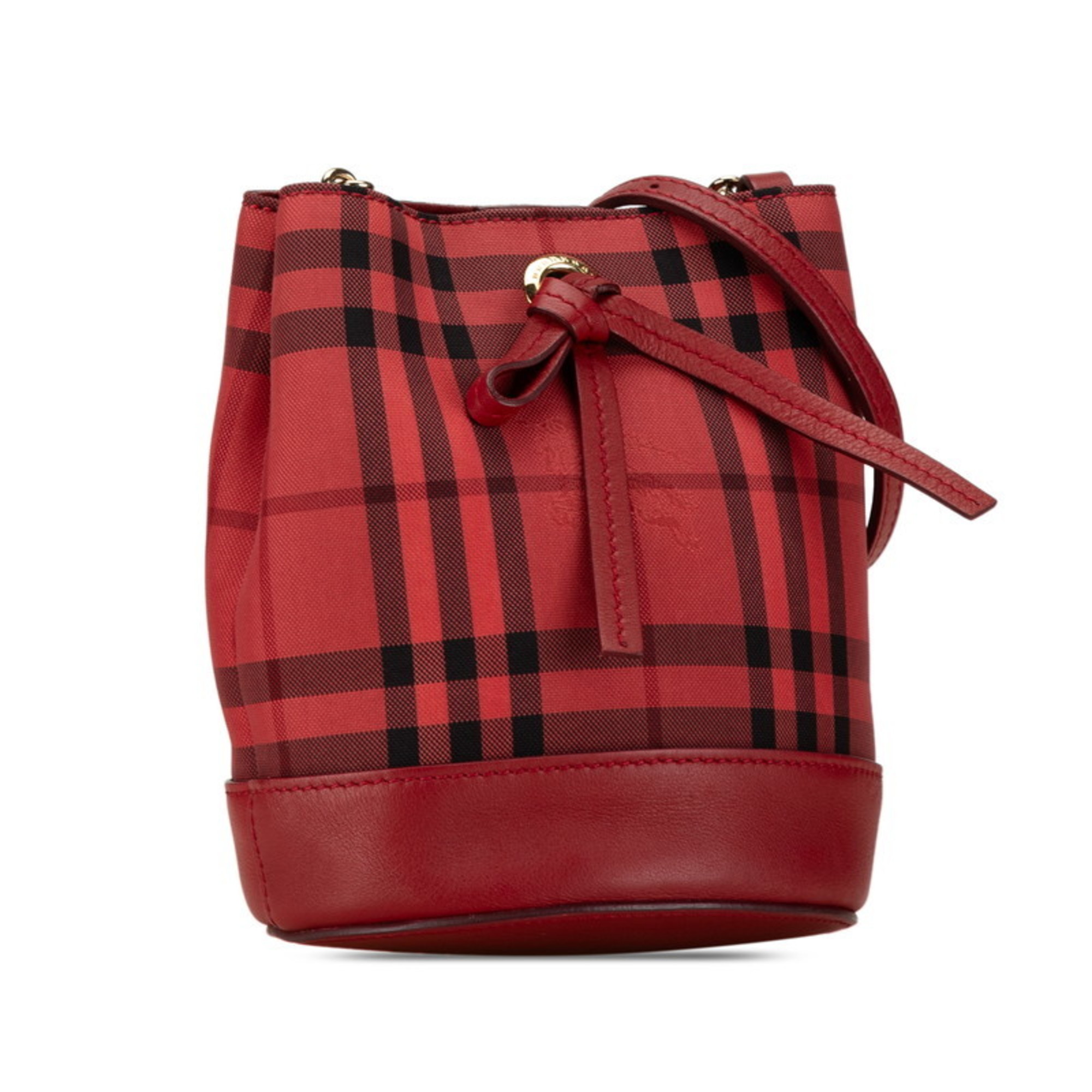 Burberry Nova Check Shadow Horse Ribbon Chain Shoulder Bag Red Canvas Leather Women's BURBERRY