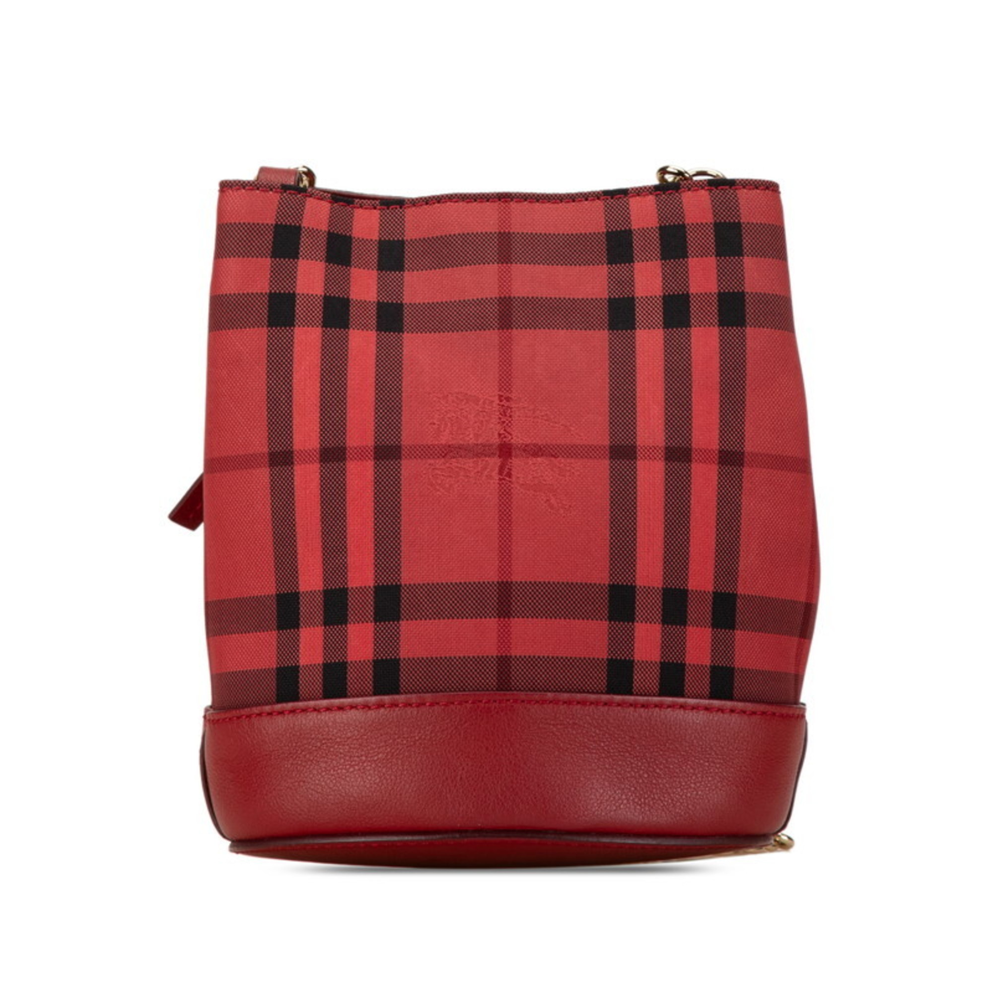 Burberry Nova Check Shadow Horse Ribbon Chain Shoulder Bag Red Canvas Leather Women's BURBERRY