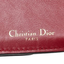 Christian Dior Dior D-FENCE LOTUS Tri-fold Wallet Compact Wine Red Leather Women's