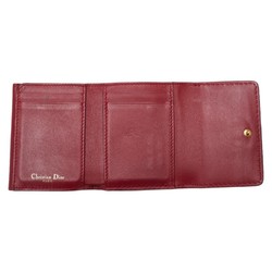 Christian Dior Dior D-FENCE LOTUS Tri-fold Wallet Compact Wine Red Leather Women's