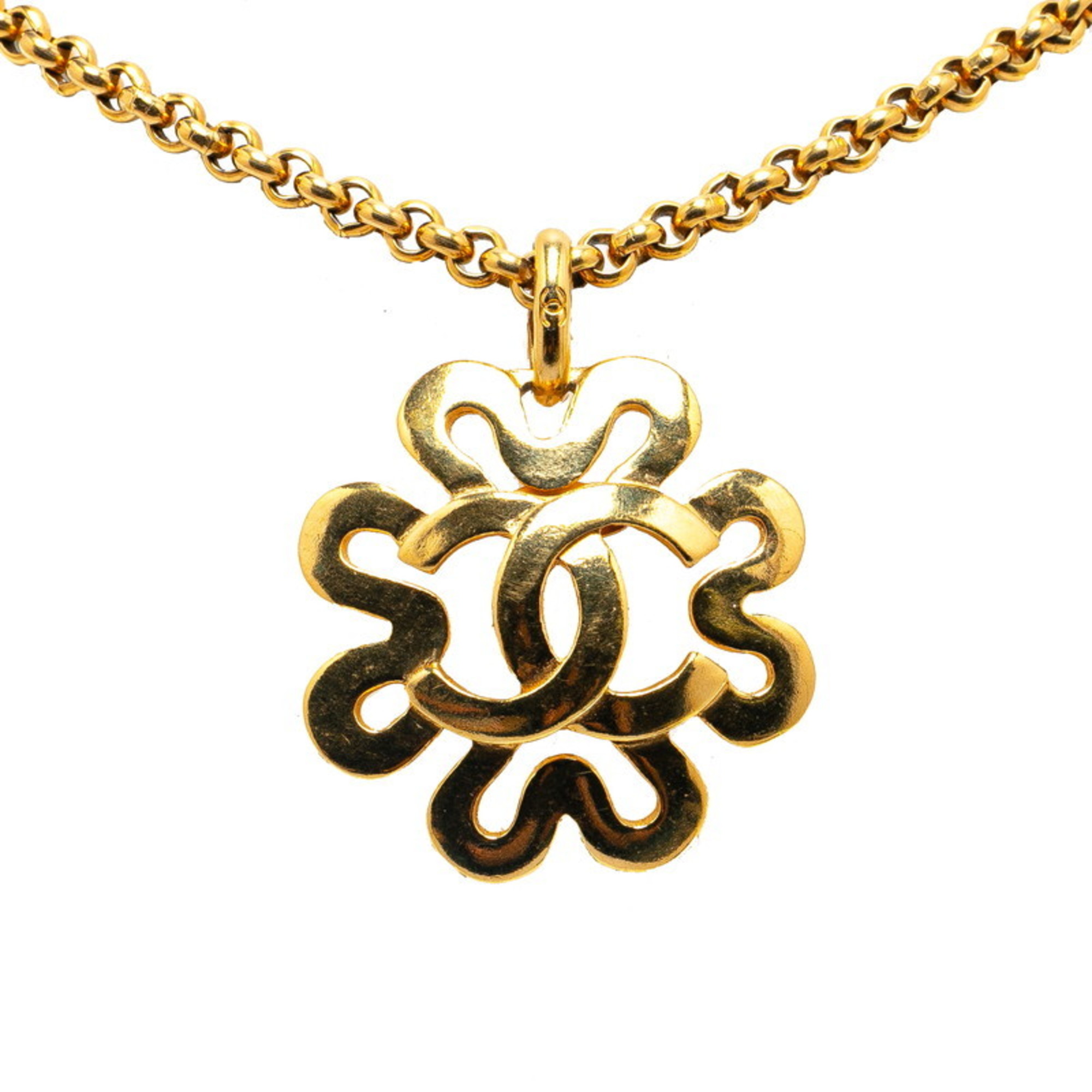 Chanel Coco Mark Aztec Chain Necklace Gold Plated Women's CHANEL