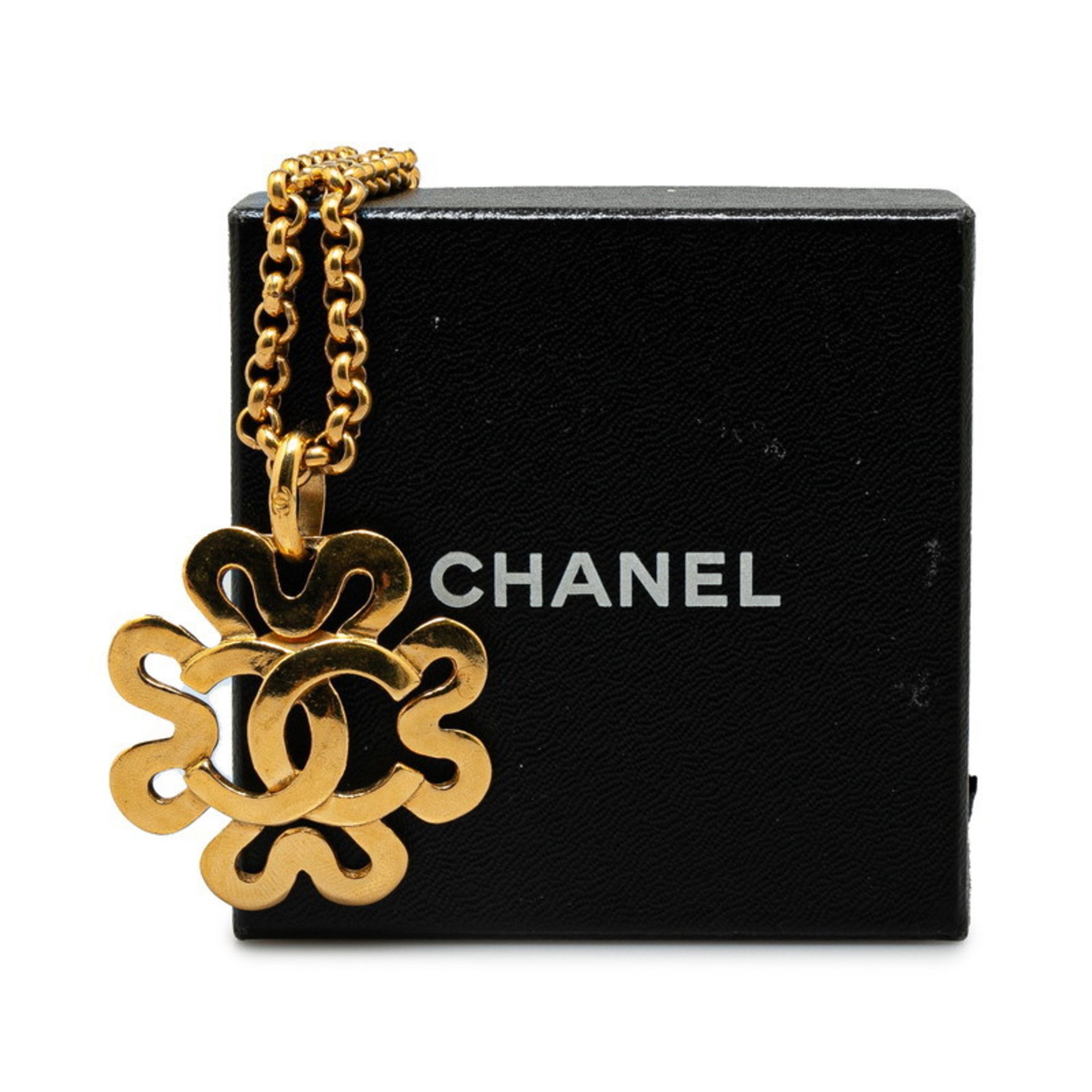 Chanel Coco Mark Aztec Chain Necklace Gold Plated Women's CHANEL