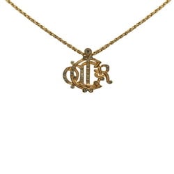 Christian Dior Dior CD Rhinestone Chain Necklace Gold Plated Women's