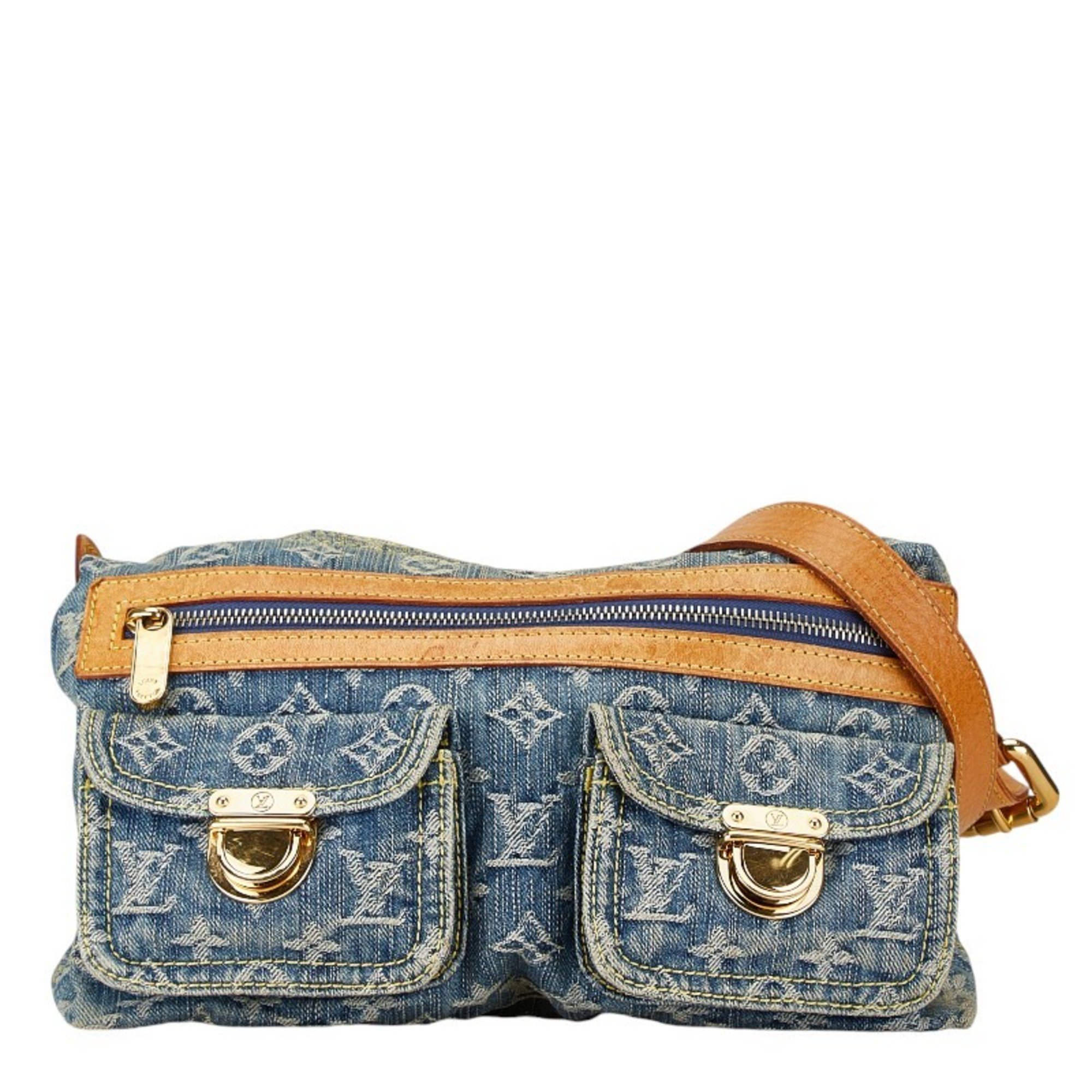 Louis Vuitton Monogram Denim Baggy PM Shoulder Bag M95049 Blue Leather Women's LOUIS VUITTON