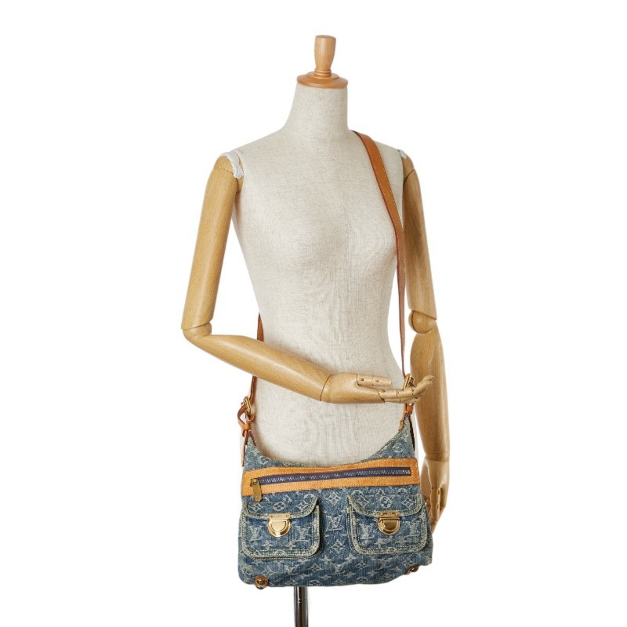 Louis Vuitton Monogram Denim Baggy PM Shoulder Bag M95049 Blue Leather Women's LOUIS VUITTON